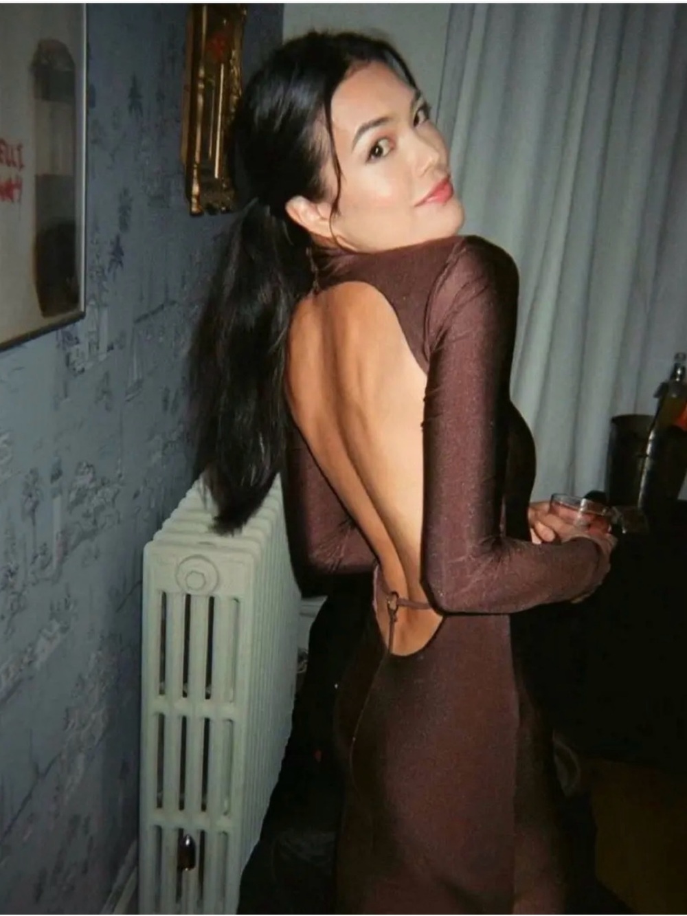 Michael Costello x REVOLVE Greene Brown Open Back Maxi Dress NWT M